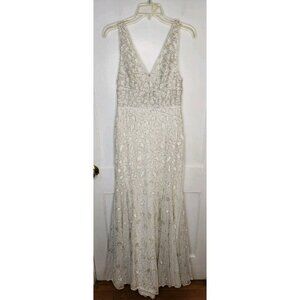 Mac Duggal Embellished Beaded Gown W/ Slight Brush Train White 10814 Size 2 New